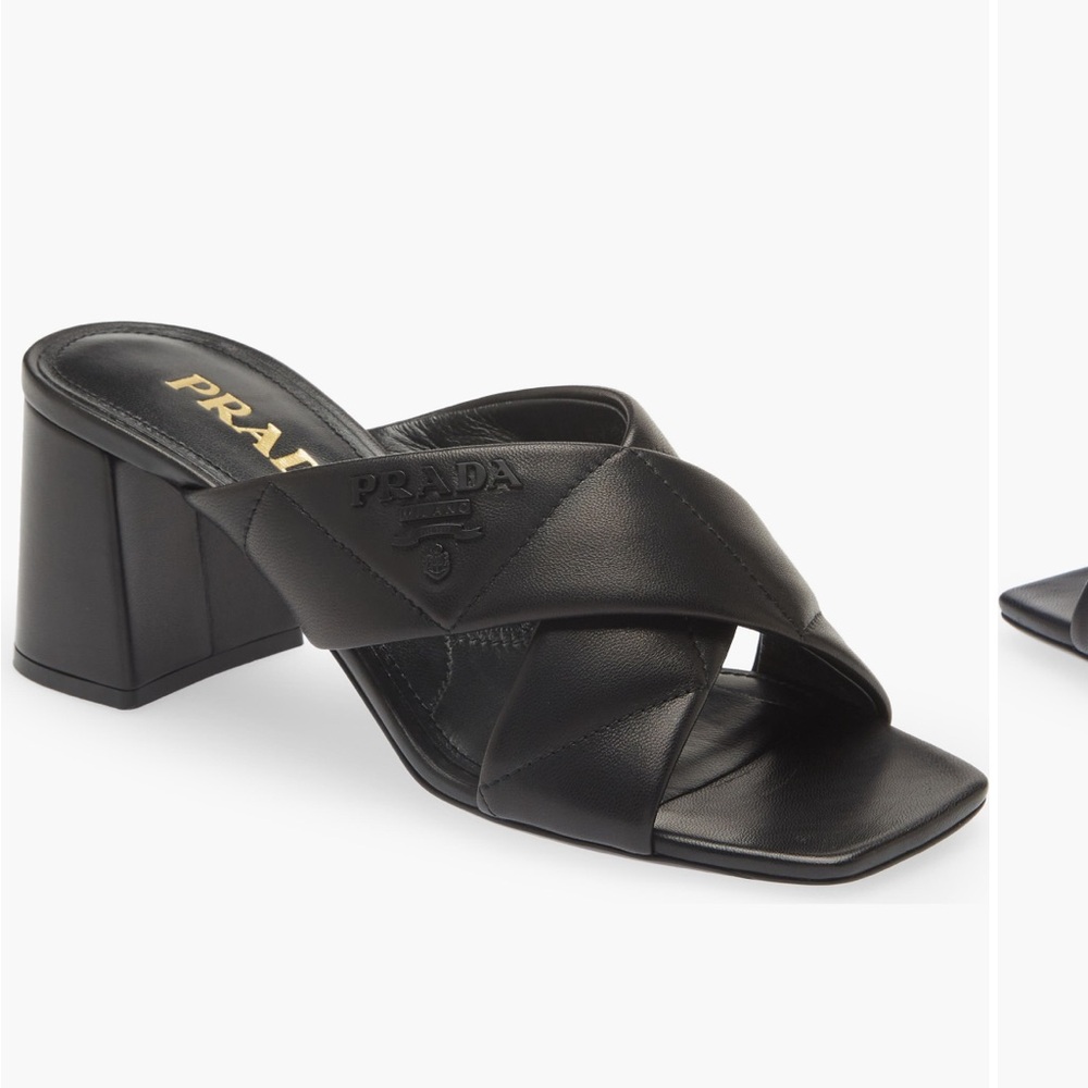 Prada Leather Criss Cross Sandal Heel SZ 7